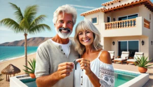 A foreign buyer finalizing the purchase of a beachfront home in Mulegé, Mexico, at a local notary office.